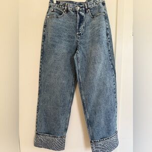 Vintage Blue Wave Cuff Wide Jeans